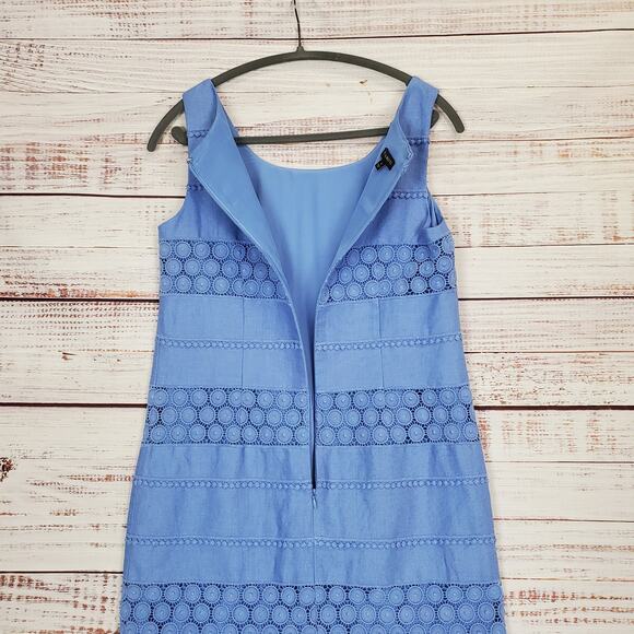 Talbots Sleeveless Linen Blend Tank Dress 4 Periwinkle Blue Crochet Lace Coastal - Picture 3 of 12